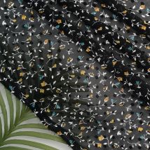 Tissu Voile polyester plumetis imprimé fleurs noir - MT - Mondial Tissus