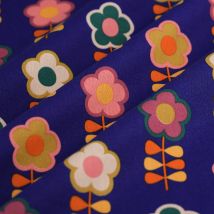 Tissu bachette linen look fleurs rétro - MT - Mondial Tissus