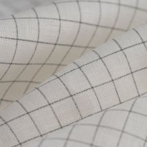 Tissu lin lavé à carreaux gris - MT - Mondial Tissus
