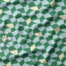 Tissu imperméable imprimé damier rétro bleu et vert - DOMOTEX - Mondial Tissus