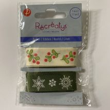 Lot de 2 rubans de Noël écru et vert 16 mm x 1 m - Récréatys - Mondial Tissus