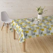 Tissu coton enduit graphique jaune gris - Mondial Tissus