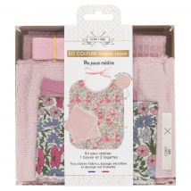 Kit couture premier repas - 1 bavoir et 2 lingettes rose - Com'1 idée - Mondial Tissus