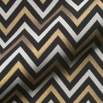 Tissu jacquard zigzag noir blanc doré