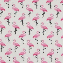 Tissu coton enduit écru flamant rose - Mondial Tissus