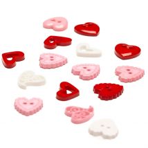 Lot de boutons cœurs roses, rouge et blanc