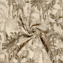 Tissu double gaze jungle Jouy marron bleu - Mondial Tissus