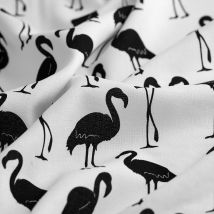 Tissu popeline de viscose flamant rose noir écru - MT - Mondial Tissus