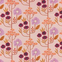 Tissu popeline de coton rose imprimé fleurs sur tiges Dashwood Studio