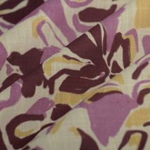 Tissu toile recyclé effet lin floral vague rose écru - MT - Mondial Tissus