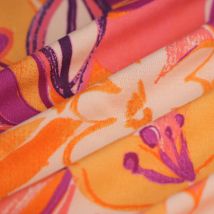 Tissu popeline viscose floral estival fuchsia orange - Mondial Tissus