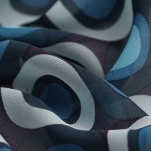 Tissu voile polyester ronds bleu