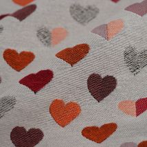 Tissu jacquard coeur rouge beige - MT - Mondial Tissus