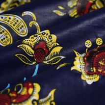 Tissu Wax floral jaune bleu - Mondial Tissus