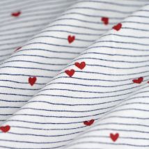 Tissu jersey coton lignes coeur bleu rouge blanc - MT - Mondial Tissus