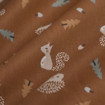 Tissu cretonne sapin écureuil marron - Mondial Tissus