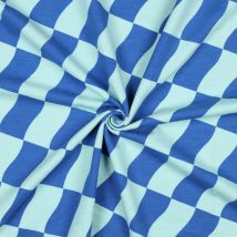 Tissu molleton sweat imprimé damier bleu et menthe - Poppy Fabrics - Poppy Fabrics - Mondial Tissus
