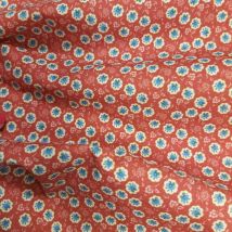 Percale coton chemise rouge impression digitale fleur bleue