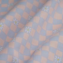 Tissu popeline coton damier Floral rose bleu - MT - Mondial Tissus