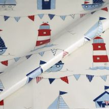 Tissu enduit épais phares et guirlandes bleu - Fryett's - Mondial Tissus