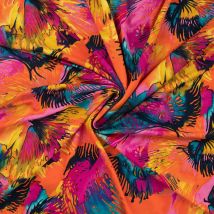 Tissu jersey viscose élasthanne feuillage psyché multicolore - Mondial Tissus