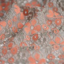 Tissu dentelle câblée grise orange - Mondial Tissus
