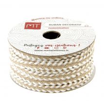 Bobine cordon tressé blanc et beige 6 mm - MT - Mondial Tissus