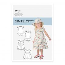 Patron Simplicity S9126.Aa - Robe Fillette Manches Raglan Bouffantes Chapeau 1 An Et Demi - 2 Ans68 à 98 - Simplicity - Mondial Tissus
