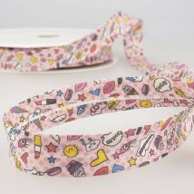 Biais imprimé pop girly 20mm rose - Mondial Tissus