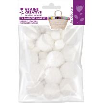 24 pompons laineux 15 X 30 mm assortis neige - Graine Créative - Mondial Tissus