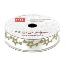 Bobine ruban satin étoiles dorées 3m X 12 mm - MT - Mondial Tissus
