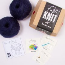 Kit DIY tricot - Fast Knit bonnet Tromso bleu marine sans aiguille - Tricotez-moi - Mondial Tissus