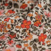 Tissu popeline viscose Ecovero fleur serti rose - MT - Mondial Tissus