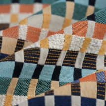 Tissu jacquard loto bleu - Mondial Tissus