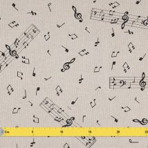 Tissu coton épais notes de musiques noires - Mondial Tissus
