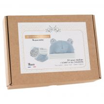 Kit couture bonnet et chaussons naissance Marin Liberty bleu - Com'1 idée - Mondial Tissus