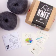 Kit DIY tricot - Fast Knit bonnet Tromso ardoise sans aiguille - Tricotez-moi - Mondial Tissus