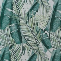 Tissu Jacquard motif grandes feuilles vert fond écru - Mondial Tissus