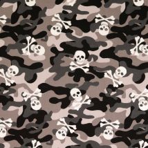 Tissu popeline de coton camouflage et skull gris