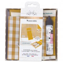 Kit couture nomade set de table vichy "la fin des haricots" moutarde et blanc - Mondial Tissus
