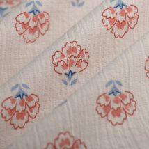 Tissu double gaze piquée floral rose - MT - Mondial Tissus