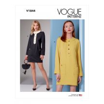 Patron Vogue 1844B5 - robe droite style 70B5 avec poches appliquées du 36 au 44 - Vogue - Mondial Tissus