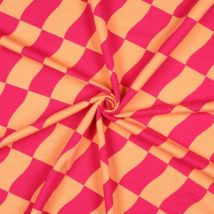 Tissu molleton sweat imprimé damier peche et rose - Poppy Fabrics - Poppy Fabrics - Mondial Tissus