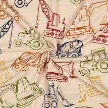 Tissu French Terry imprimé vehicules de chantier beige - Poppy Fabrics - Poppy Fabrics - Mondial Tissus