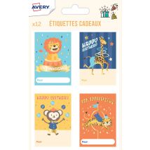 Lot de 12 étiquettes cadeaux anniversaire thème cirque - Mondial Tissus
