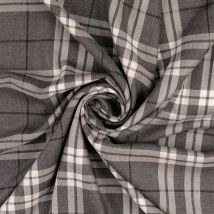 Tissu twill léger viscose gris chiné tartan blanc - Mondial Tissus