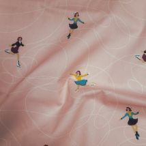 Tissu voile de coton patineuses sur glace vieux rose - Mondial Tissus