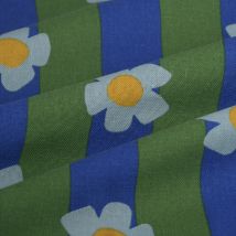 Tissu bachette fleurs rayures vert bleu - MT - Mondial Tissus