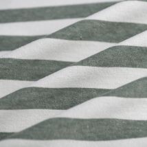 Tissu jersey polycoton élasthanne rayure écru kaki - Mondial Tissus