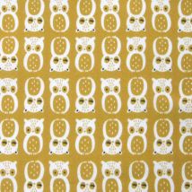 Tissu cretonne coton moutarde à motifs chouettes - DOMOTEX - Mondial Tissus